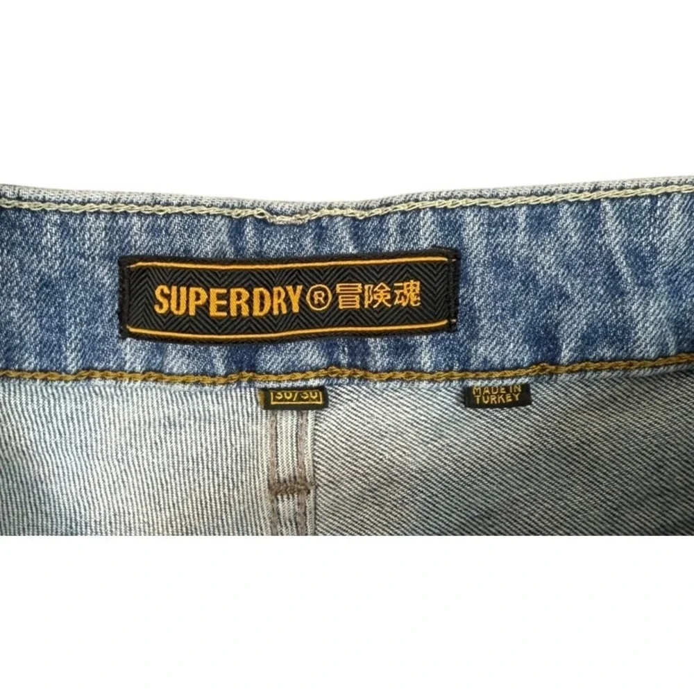 Superdry Men's Blue Straight Leg Mid-Rise Distressed Jeans Size 30 / 30